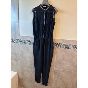 REBECCA TAYLOR Black Silk Jumpsuit Pinhead Detail SZ 6 NWOT